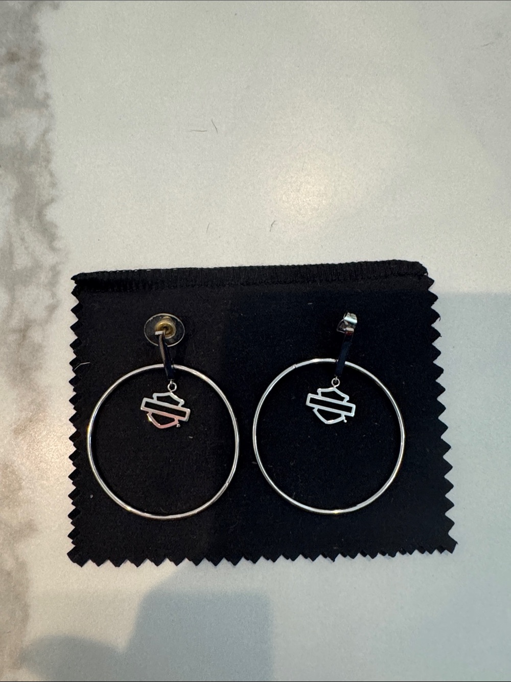 Harley-Davidson Silver Hoop Earrings with Logo Charm
